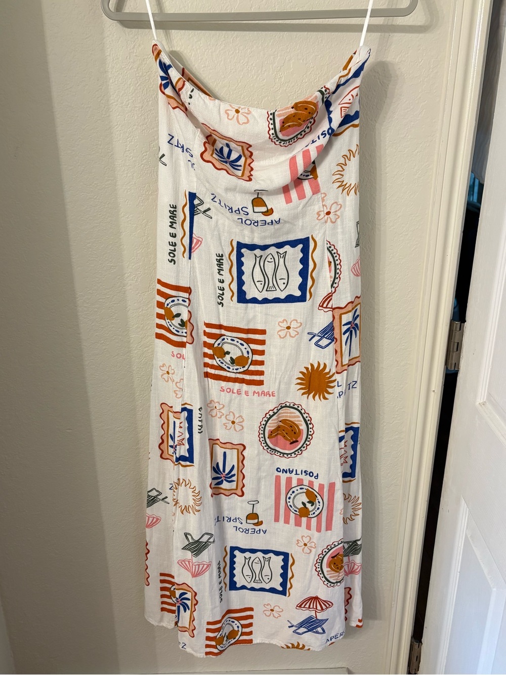 Paper Heart Positano Aperol Spritz Travel Print Strapless Maxi Dress Size M